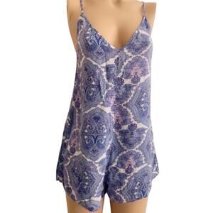 Victoria's Secret Women‎ Small Romper Pajama Blue Paisley Spaghetti Straps